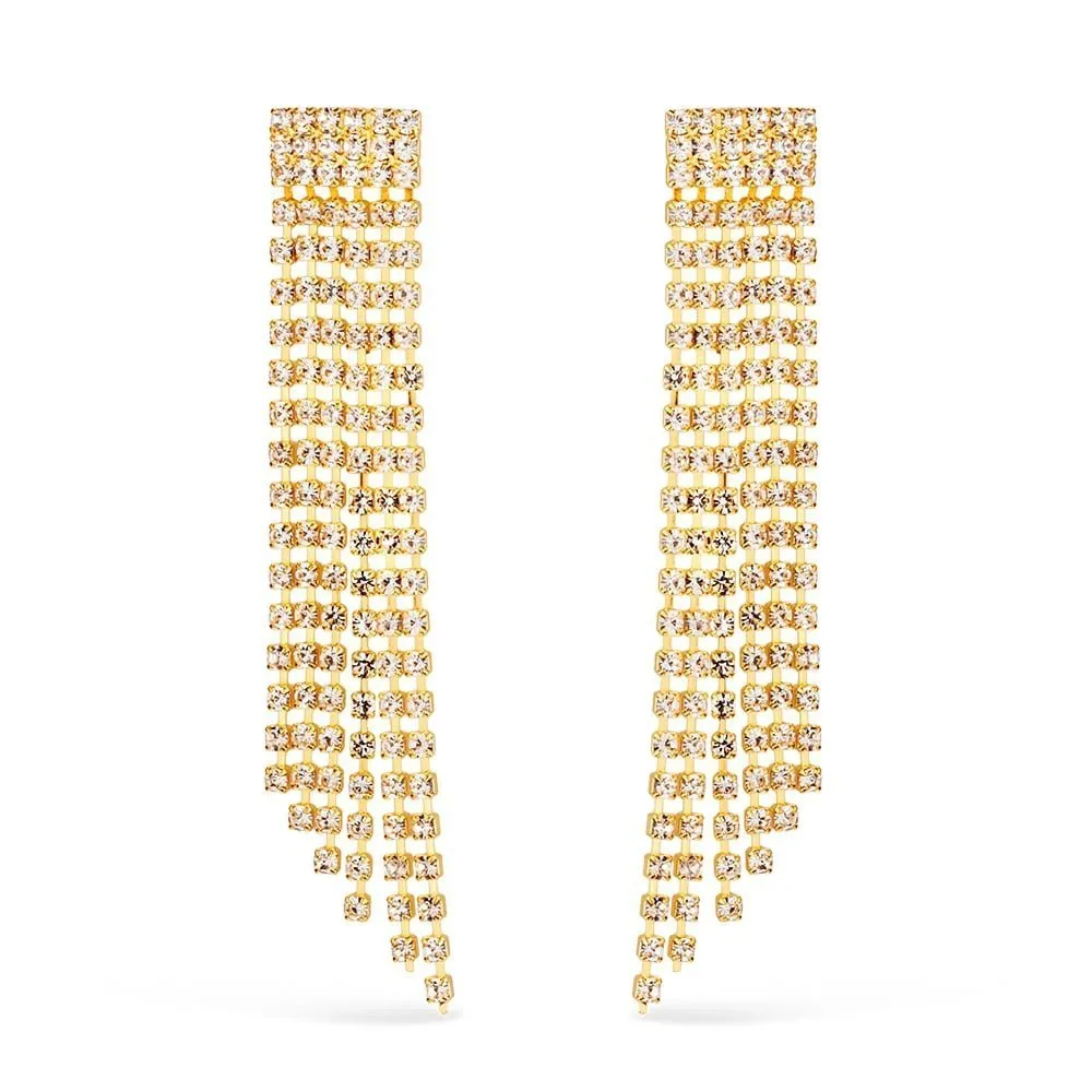 Brinco Dourado de Luxo com 123 Pedras de Strass