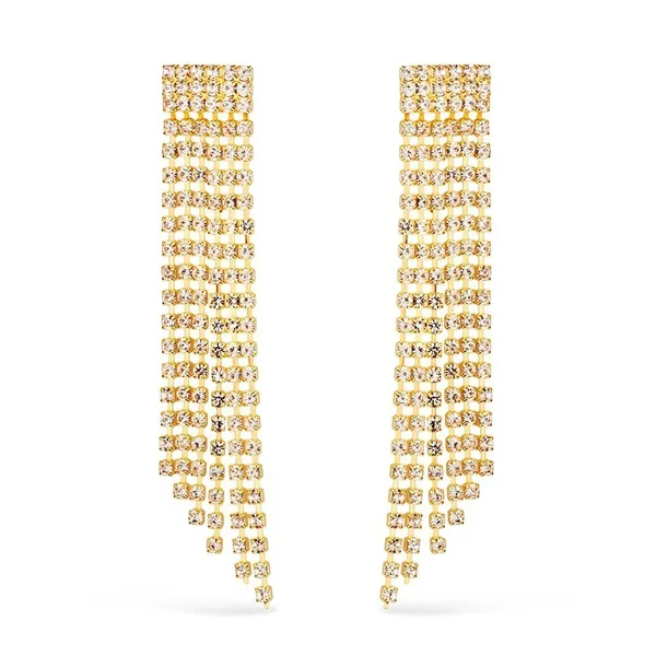 Brinco Dourado de Luxo com 123 Pedras de Strass