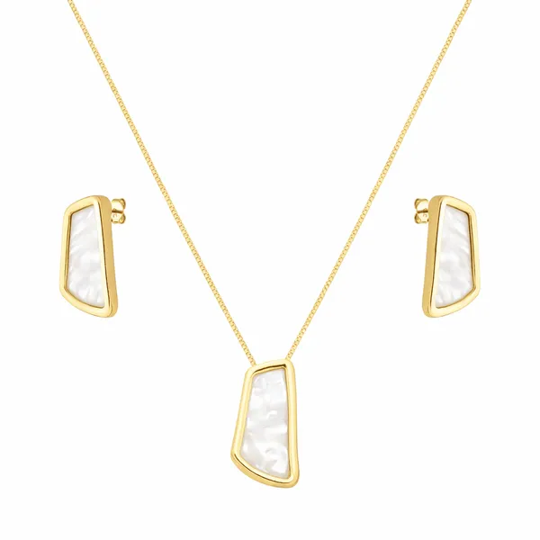 Conjunto Dourado Estilo Orgânico Madrepérola